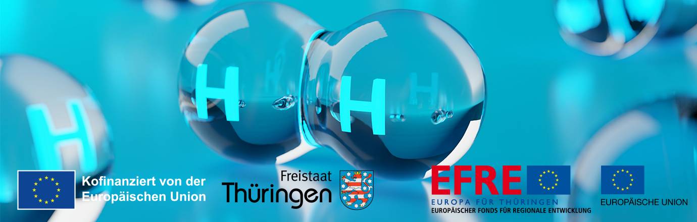 Wasserstoff-Atome mit Logos von Fördergesellschaften